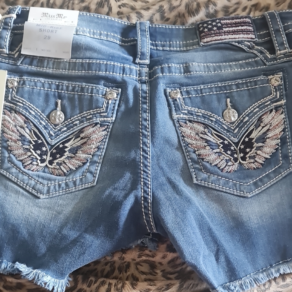 Miss Me Blue Jeans with Wing Embroidery